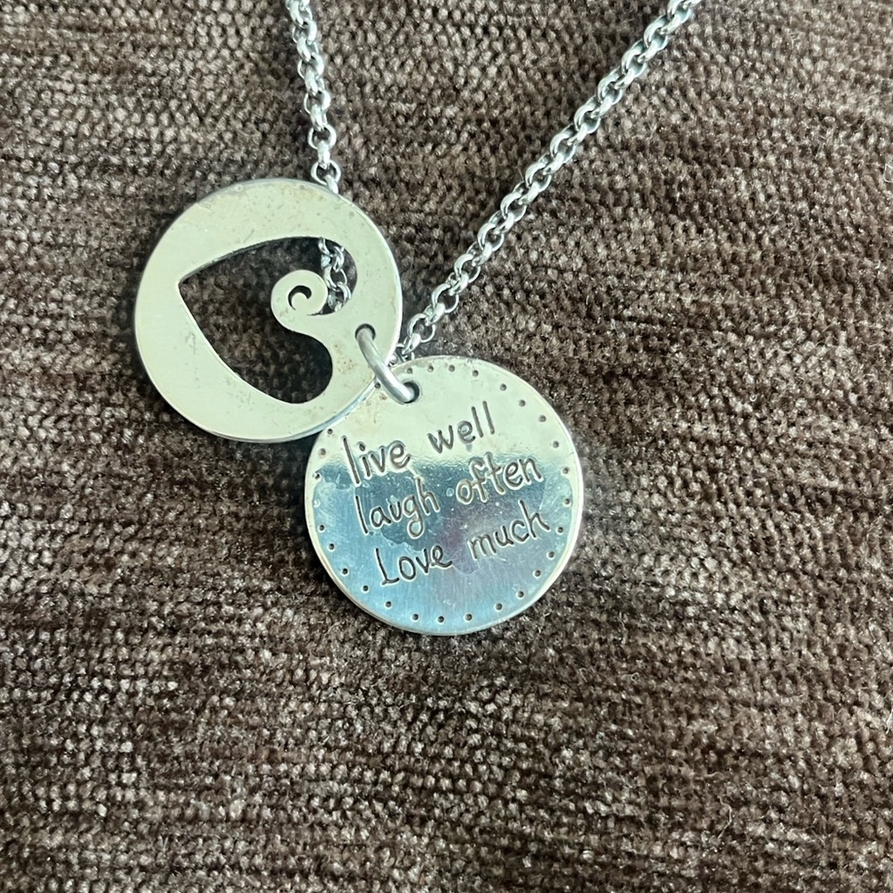 Brighton Silver Tone HEART Pendant Chain Necklace LIVE LOVE LAUGH - Picture 2 of 8